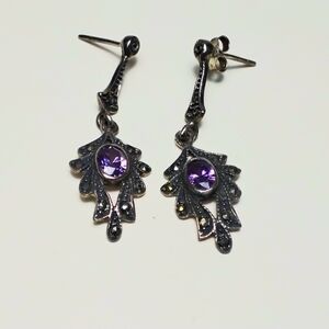 925 Silver Amethyst & Marcasite Chandelier Earrings